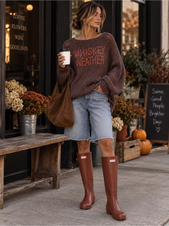 Wooden Ships Sweaters - Wooden Ships Whiskey Weather Open Knit Oversized Sweater Brown Orange